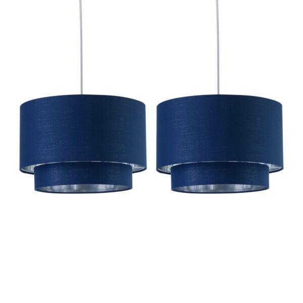 Set of 2 Kozy - Navy Blue and Silver 30cm Pendant Shades