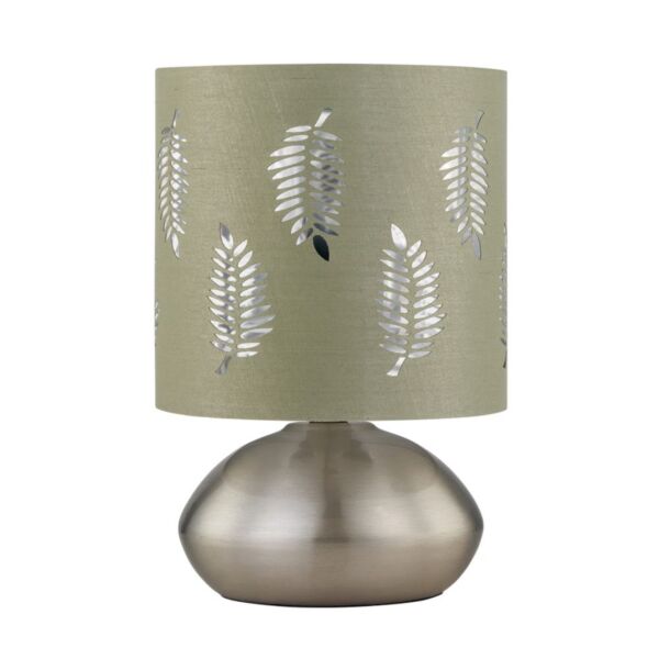 Jenson - Brushed Chrome Touch Table Lamp with Sage Fern Shade