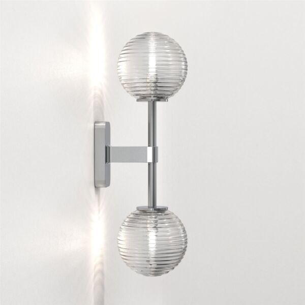 Astro Lighting - Tacoma Twin 1429002 & 5036003 - IP44 Polished Chrome Wall Light with Clear Ribbed Glass Shades