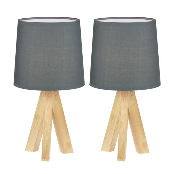 Set of 2 Hubert - Natural Wooden Tripod Lamps