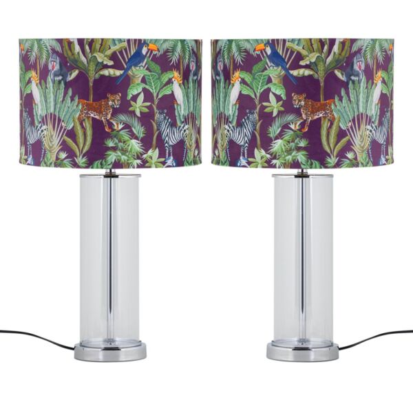 Set of 2 Aura - Chrome Table Lamps with Safari Velvet Shades