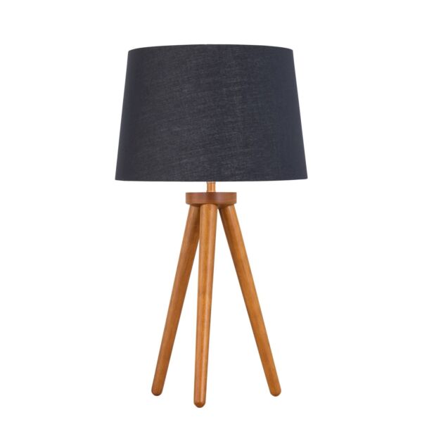 Voyage - Dark Oak Table Lamp or Bedside Light with Black & Gold Shade