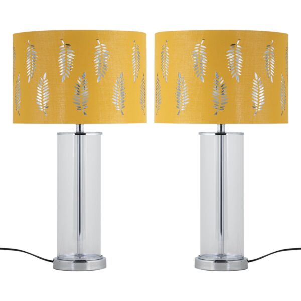 Set of 2 Aura - Chrome Table Lamps with Ochre Fern Cut Out Shades
