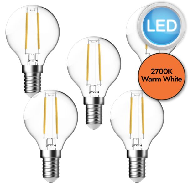 5 x 4W LED E14 Golf Ball Filament Light Bulbs - Warm White