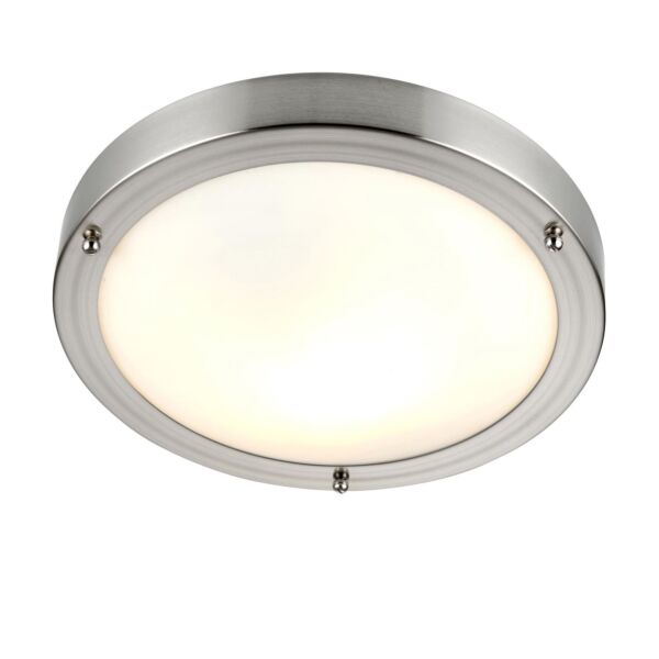 Saxby Lighting - Portico - 12421 - Satin Nickel Frosted Glass IP44 Bathroom Ceiling Flush Light