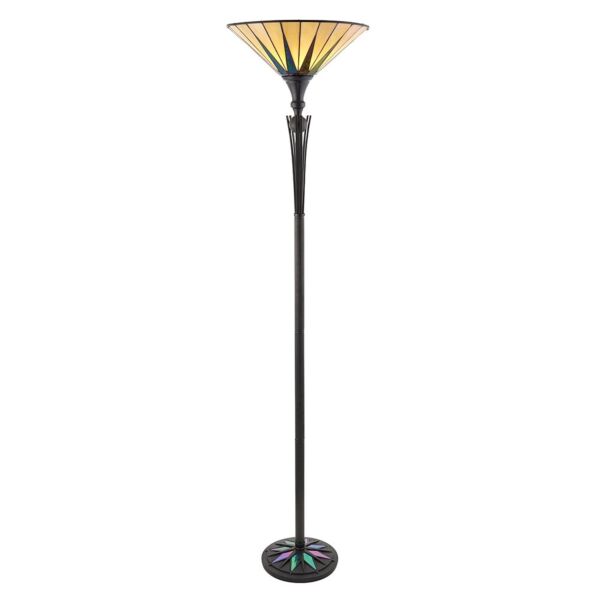 Interiors 1900 - Dark Star - 64042 - Black With Glass Inserts Tiffany Uplighter Floor Lamp