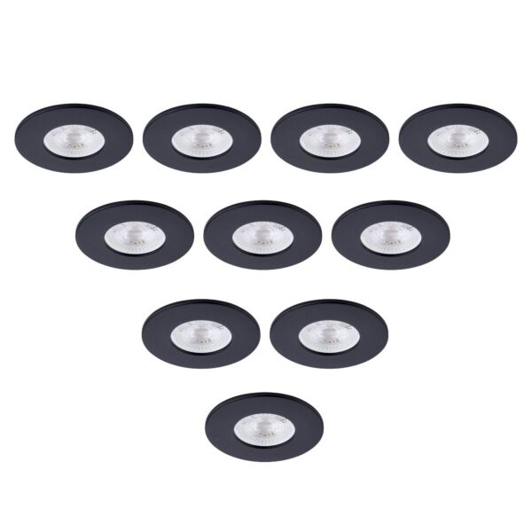 Saxby Lighting - Set of 10 Saxby ShieldONE 75 - 113291 & 113320 - Black Fixed Recessed Fire Rated Ceiling Downlights