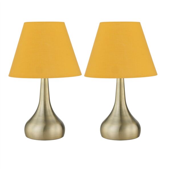 Set of 2 Romana - Antique Brass Touch Table Lamps with Ochre Shades