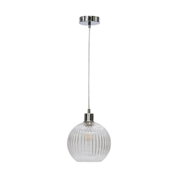 Betchley - Clear Ribbed Glass Globe with Chrome Pendant Fitting