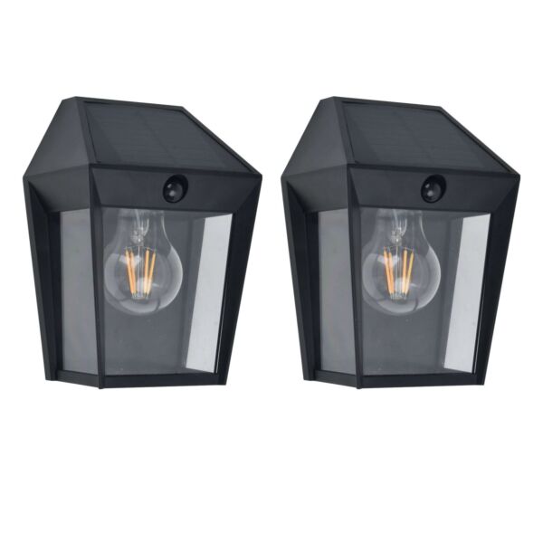 Set of 2 Avony - LED Dark Grey Clear IP44 Solar Outdoor Sensor Wall Lights