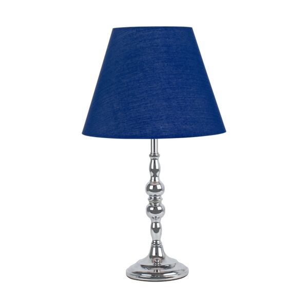 Chrome Table Lamp with Decorative Stem and Navy Blue Shade