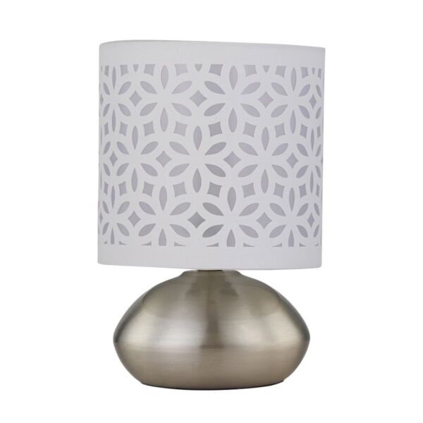 Jenson - Brushed Chrome Touch Table Lamp with White Laser Cut Shade