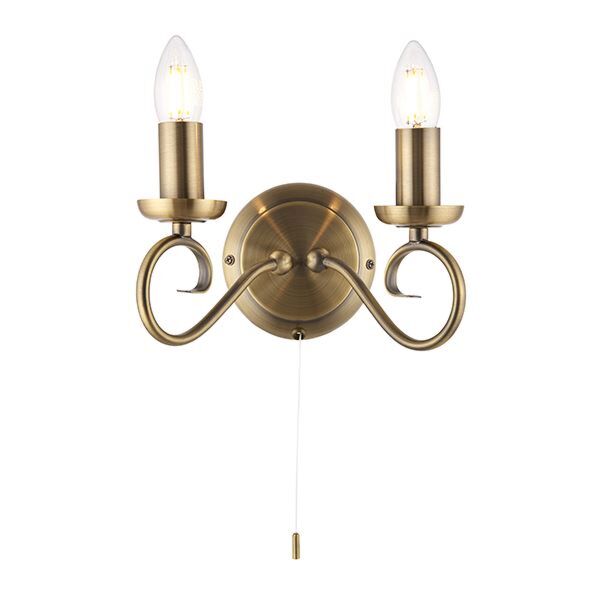 Endon Lighting - Trafford - 180-2AN - Antique Brass 2 Light Pull Cord Wall Light