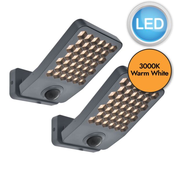 Set of 2 Atlantis - Dark Grey Clear IP54 30383 Outdoor Sensor Floodlights