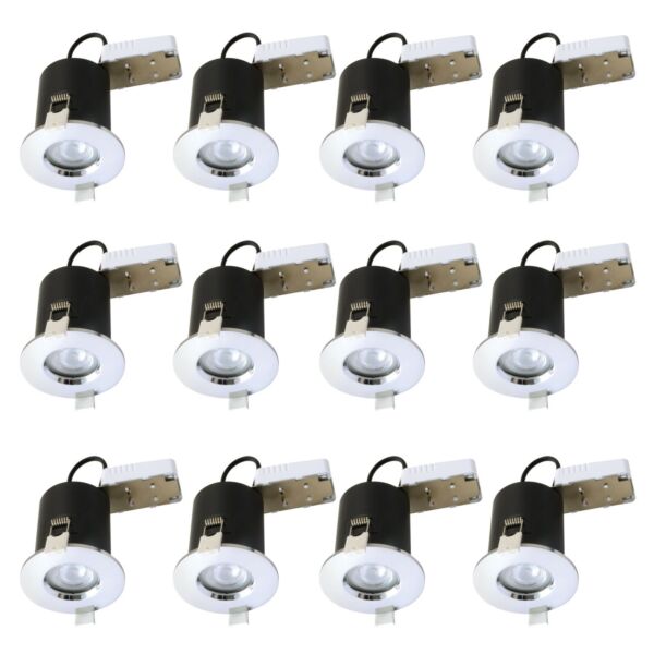Set of 12 Fire Rated Downlights - Chrome Fixed Recessed Downlight