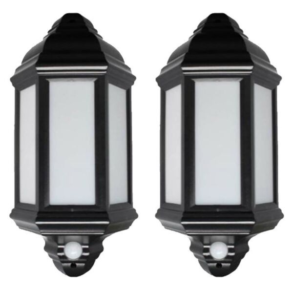Set of 2 Park - Black LED Half Lanterns with PIR Motion Sensor