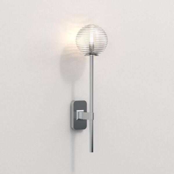 Astro Lighting - Tacoma Single Grande 1429003 & 5036003 - IP44 Polished Chrome Wall Light with Clear Ribbed Glass Shade