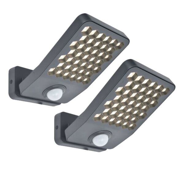 Set of 2 Atlantis - LED Dark Grey Clear IP54 Medium Outdoor Sensor Floodlights