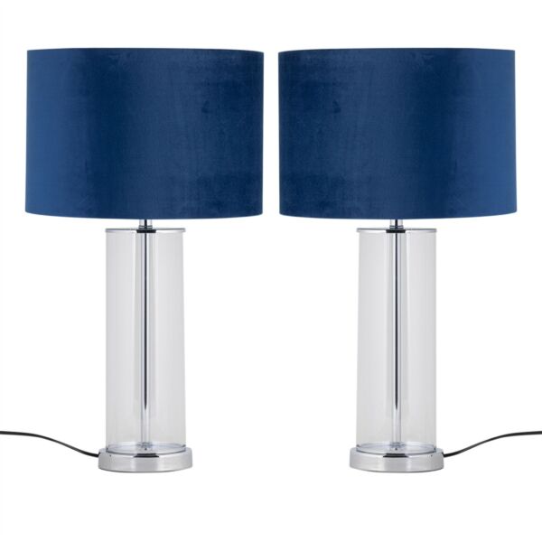 Set of 2 Aura - Chrome Table Lamps with Navy Velvet Parrot Shades