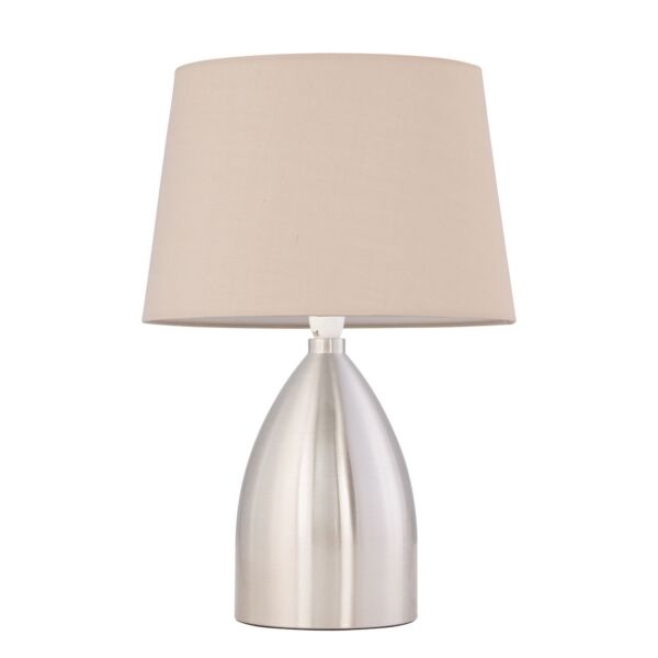 Valentina - Brushed Chrome Touch Lamp with Natural Cotton Shade