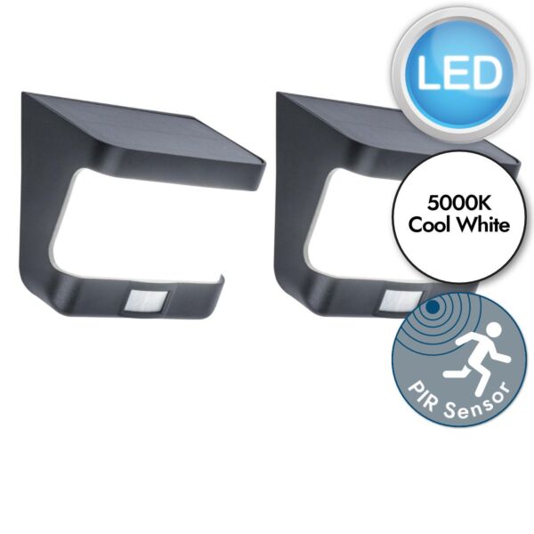 Set of 2 Try - LED Grey Opal IP54 Solar Outdoor Sensor Wall Lights