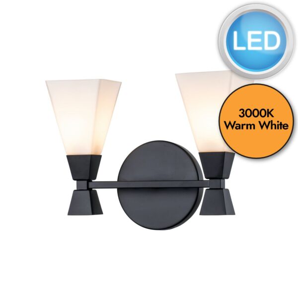 Elstead Lighting - Bowtie - BOWTIE-2-MB - LED Black Opal Glass 2 Light IP44 Bathroom Wall Light