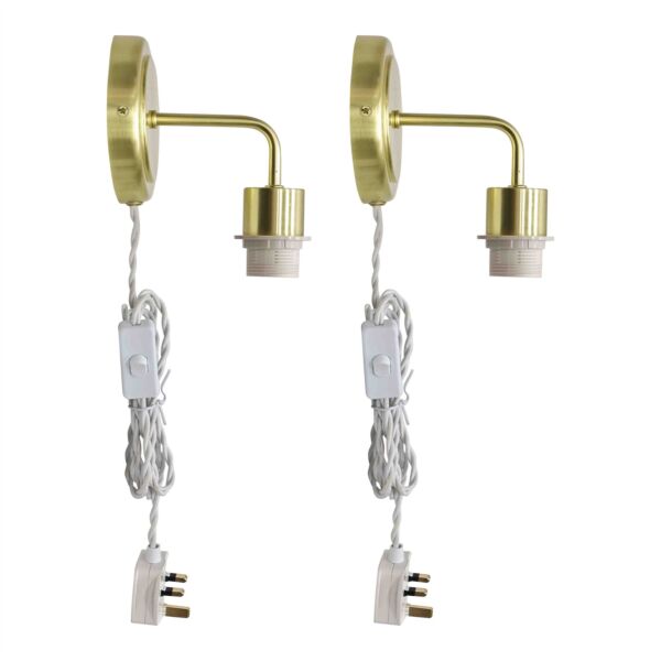 Set of 2 Toby - Satin Brass Plug in Wall Light Fittings Only