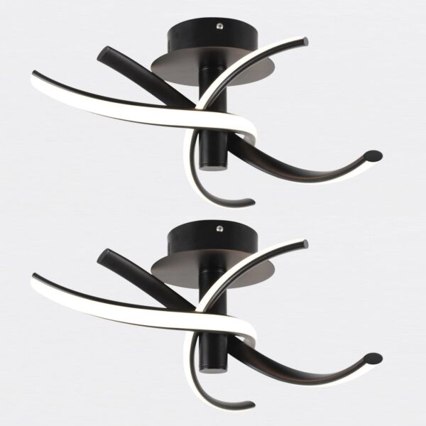 Set of 2 Matt Black LED Twist Ceiling Lights