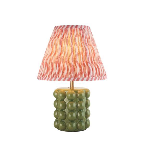 Endon Lighting - Bobble & Ripple 25cm - 116296 - Olive Green Aged Brass Pink Ceramic Table Lamp With Shade