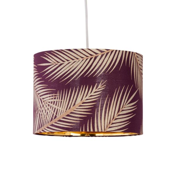 Tropica - Burgundy Gold Embossed Leaf Detail 25cm Pendant Lamp Shade