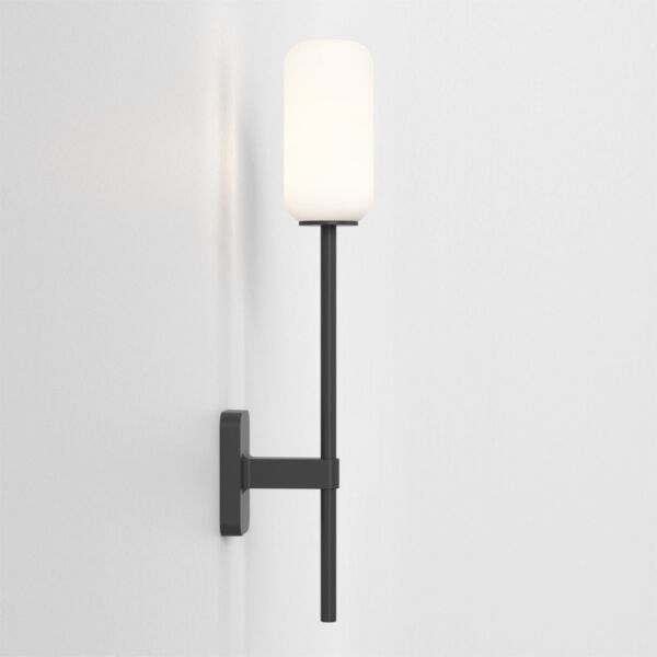 Astro Lighting - Tacoma Single Grande 1429006 & 5036009 - IP44 Matt Black Wall Light with Opal Reed Glass Shade