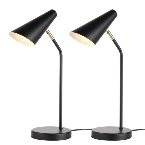 Set of 2 Dakotta - Matt Black & Brushed Gold Adjustable Desk Lamps