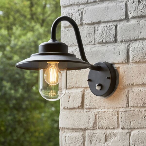 Endon Lighting - Thornton - 120556 - Black Clear Glass IP44 Outdoor Sensor Wall Light
