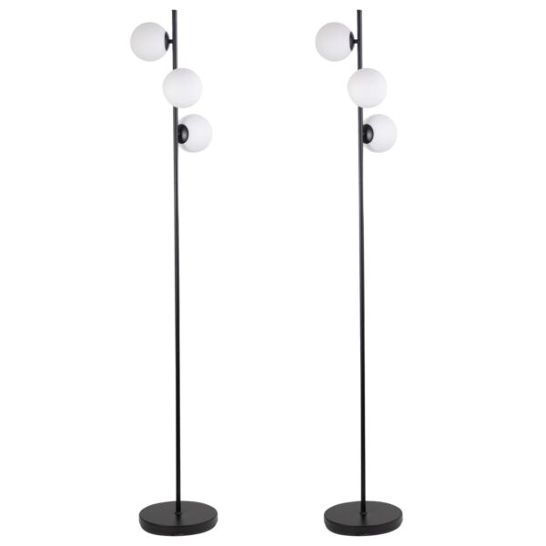 Pair of Black Floor Lamp with Opal Globe Shades