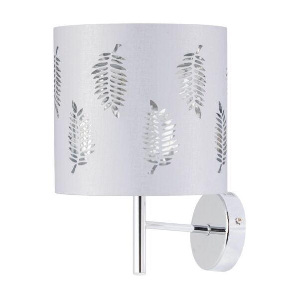 Brea - Chrome Wall Light with White Fern Shade