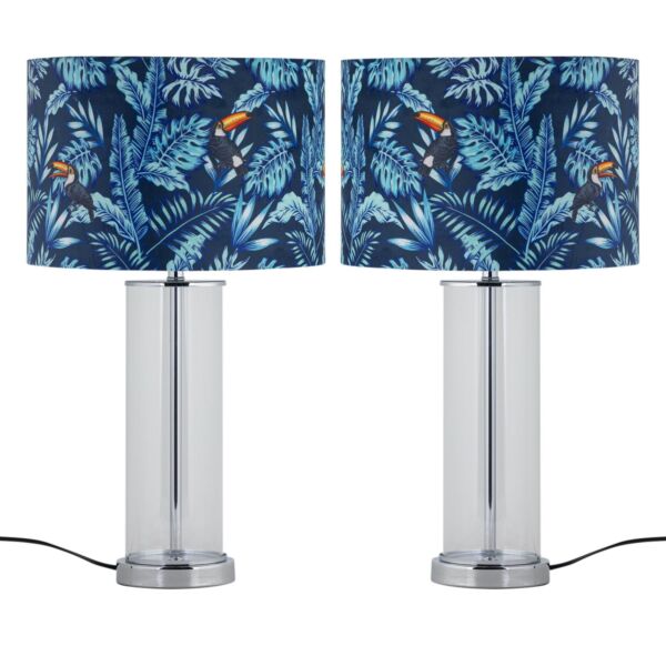 Set of 2 Aura - Chrome Table Lamps with Toucan Velvet Shades