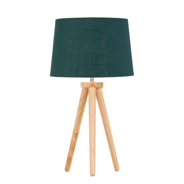 Voyage - Light Oak Table Lamp or Bedside Light with Green & Gold Shade