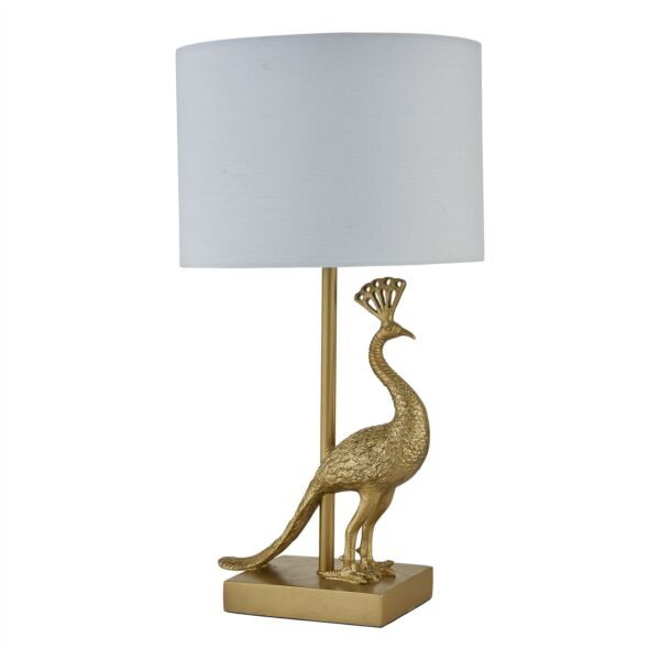 Majestic - Gold Peacock Table Lamp with White Shade