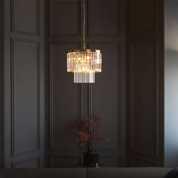 Endon Lighting - Conaston - 115456 - Aged Brass Clear Cut Glass 4 Light Ceiling Pendant Light