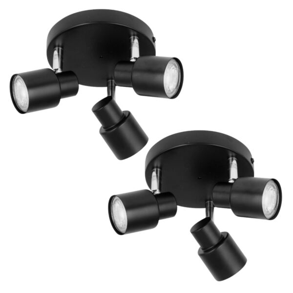 Set of 2 Black 3 Light IP44 Bathroom Round Spotlights