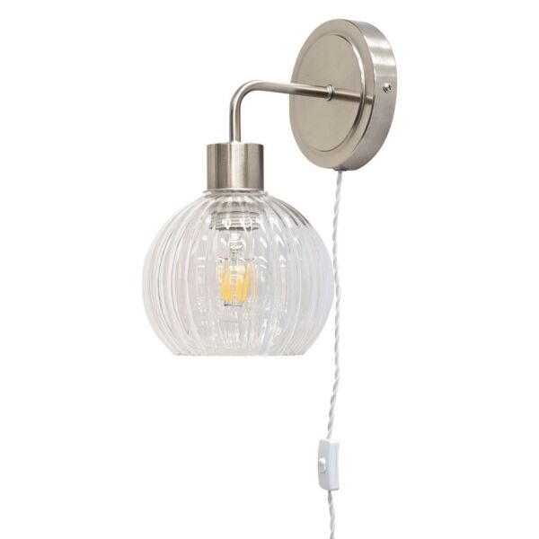 Toby - Satin Nickel Plug in Wall Light with Betchley Clear Shade
