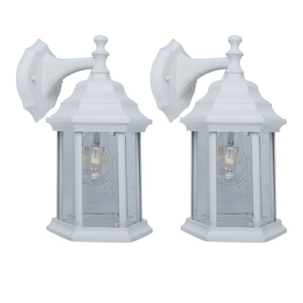 Set of 2 Dorset - White Clear Glass IP44 Outdoor Wall Lights