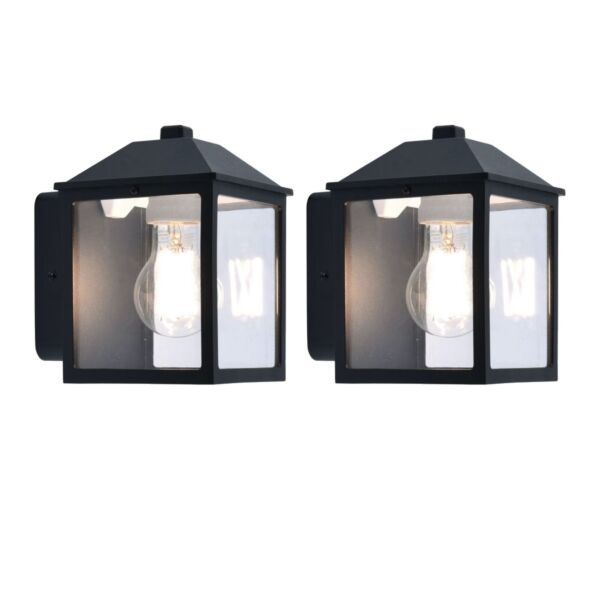 Set of 2 Spire - Black Clear IP44 Outdoor Wall Lights