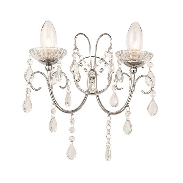Endon Lighting - Tabitha - 61385 - Chrome Clear Crystal Glass 2 Light IP44 Bathroom Wall Light
