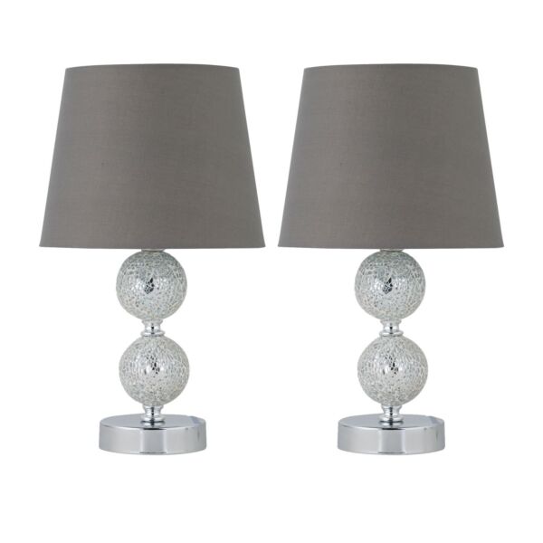 Set of 2 Mosaic Touch Lamps with Grey Shades