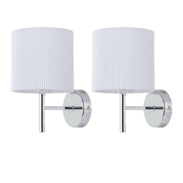 Set of 2 Brea - Chrome Wall Lights with White Pleated Shade