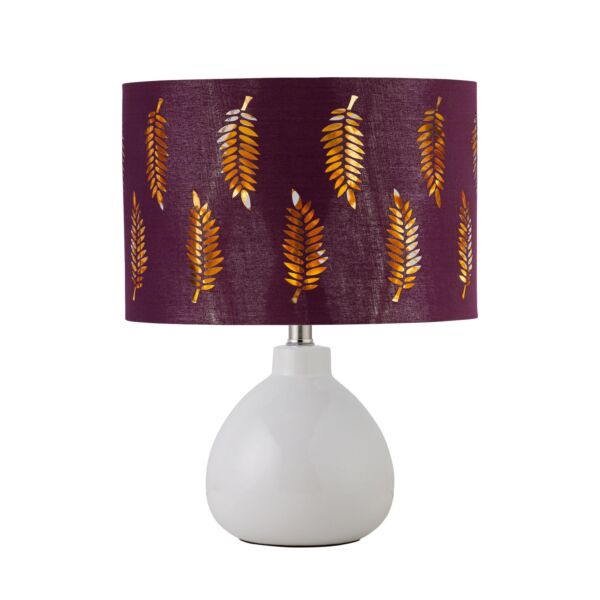 Tuscan - White Ceramic Lamp with Burgundy Fern Shade