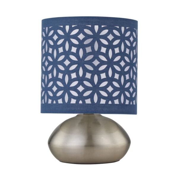 Jenson - Brushed Chrome Touch Table Lamp with Navy Blue Cut Out Shade