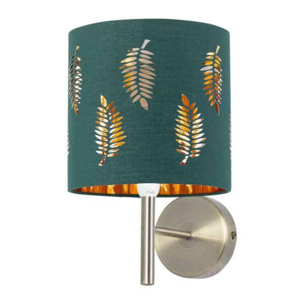 Brea - Antique Brass Wall Light with Dark Green Fern Shade