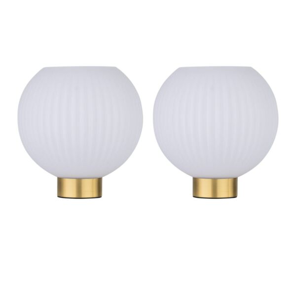 Set of 2 Betchley - Battery Operated Satin Brass Lamp with White Glass